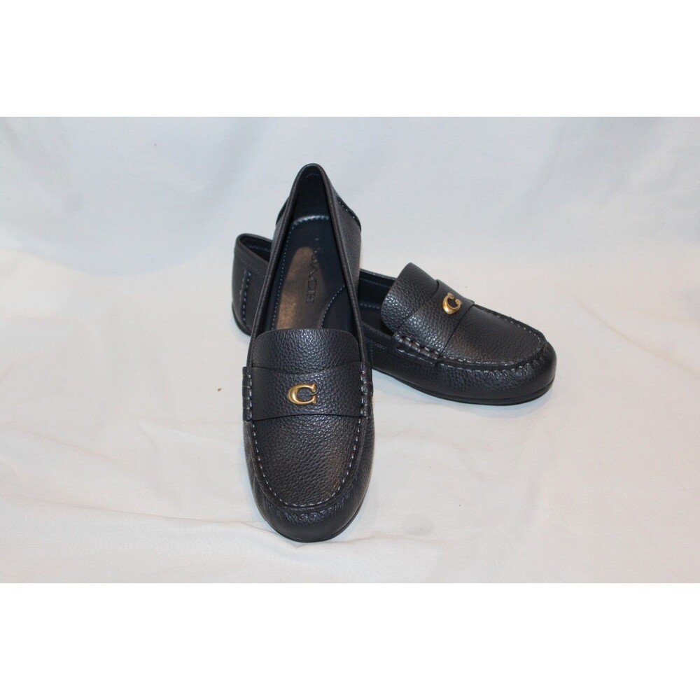 COACH SCULPT C LOGO SLIP ON DRIVER LEATHER LOAFER MOCASSINS NAVY BLUE NEW